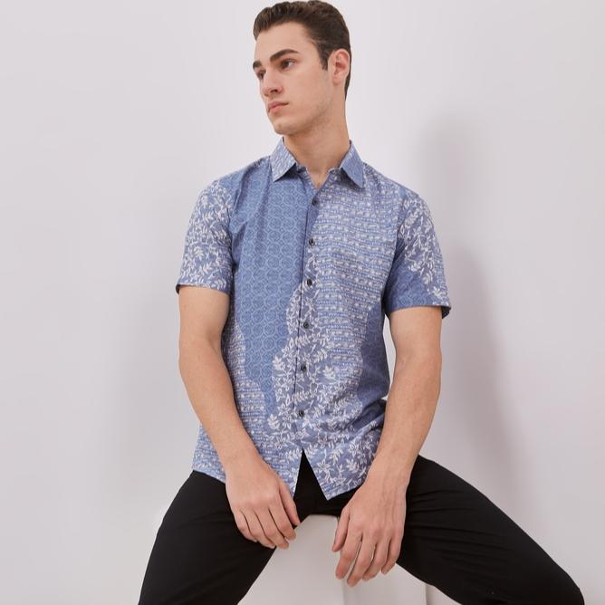 Odza Baju Batik Pria Lengan Pendek Slim Fit Modern Hem Batik Solo Pekalongan Triattana