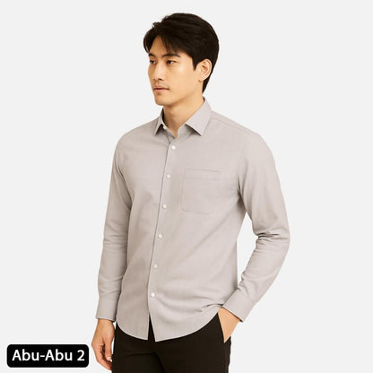 Odza Kemeja Polos Pria Lengan Panjang Slim Fit Regular Abu Muda