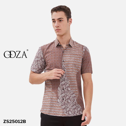 Odza Kemeja Pria Baju Batik Slimfit Lengan Pendek Sogan Hem Pria Katun Premium Darja