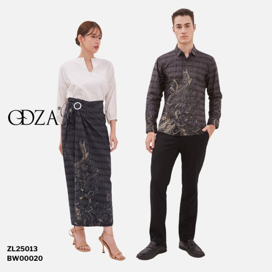 Kemeja Rok Lilit Couple Batik Kebaya Jumputan Pria Wanita Abu-abu Hanusa