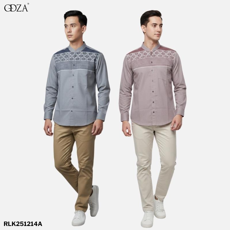 Odza Baju Koko Lengan Panjang Pria Jumbo Kemeja Muslim Big Size Modern Regular Fit Gravia Abu-abu Dusty Pink