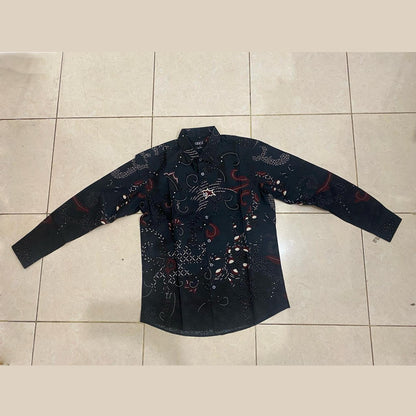 Odza Kemeja Batik Pria Slim Fit Lengan Panjang Katun Premium Baju Kerja Kondangan Decaddi Hitam
