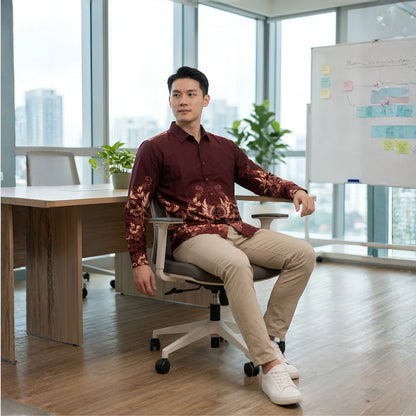 Odza Kemeja Batik Pria Slim Fit Lengan Panjang Katun Premium Baju Kerja Kondangan Kenzie Maroon Coklat