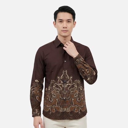 Odza Kemeja Batik Pria Slim Fit Lengan Panjang Katun Premium Baju Kerja Kondangan Druvira Coklat Biru Tosca