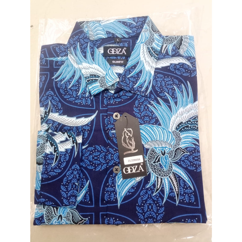 Odza Baju Atasan Kemeja Batik Slim Fit Pria Lengan Panjang Eleanor