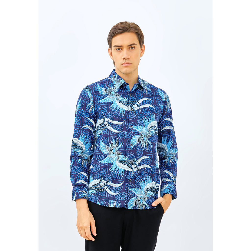 Odza Baju Atasan Kemeja Batik Slim Fit Pria Lengan Panjang Eleanor