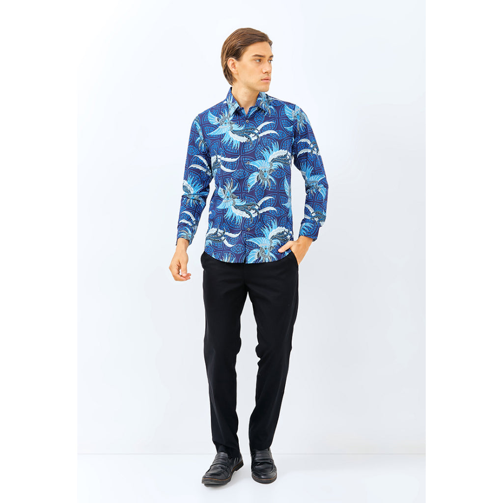 Odza Baju Atasan Kemeja Batik Slim Fit Pria Lengan Panjang Eleanor