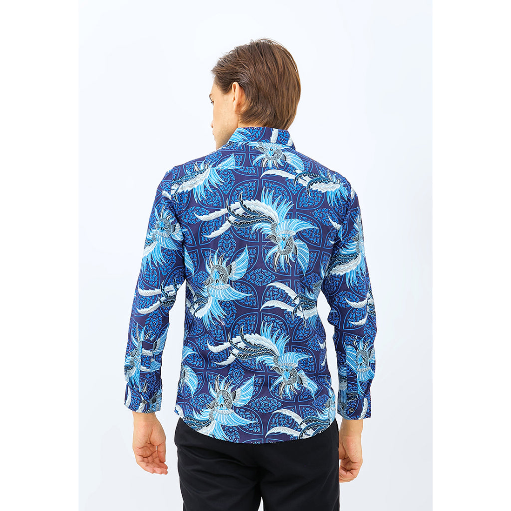 Odza Baju Atasan Kemeja Batik Slim Fit Pria Lengan Panjang Eleanor