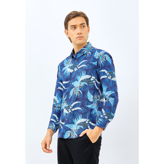 Odza Baju Atasan Kemeja Batik Slim Fit Pria Lengan Panjang Eleanor