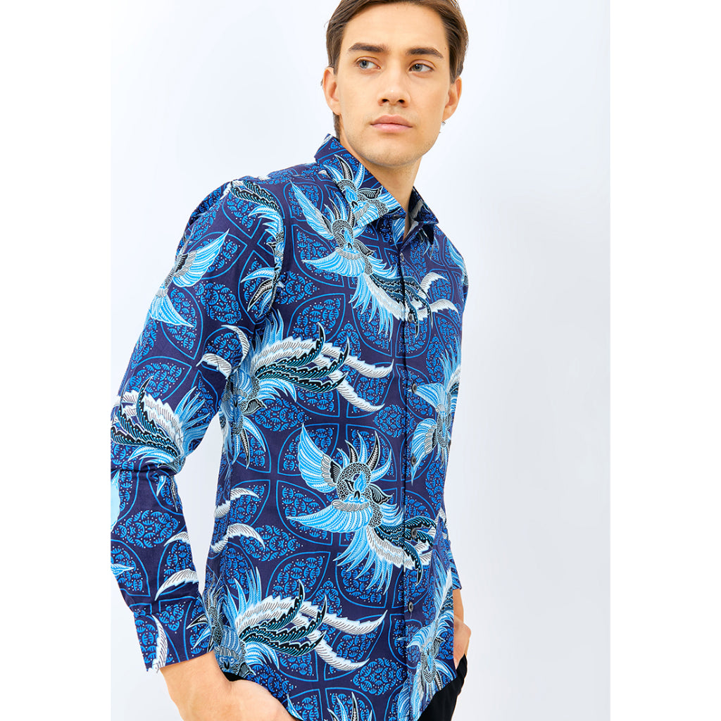 Odza Baju Atasan Kemeja Batik Slim Fit Pria Lengan Panjang Eleanor