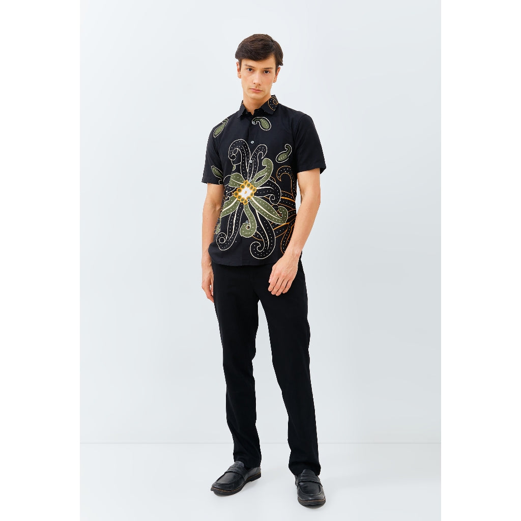 Odza Baju Batik Pria Lengan Pendek Slim Fit Modern Hem Batik Solo Ekawira