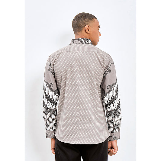 Odza Kemeja Batik Pria Slim Fit Lengan Panjang Katun Premium Baju Kerja Kondangan Syiantara Krem