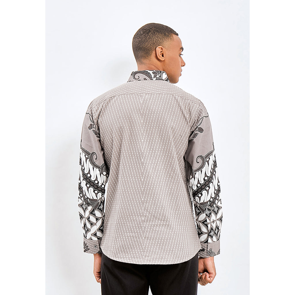 Odza Kemeja Batik Pria Slim Fit Lengan Panjang Katun Premium Baju Kerja Kondangan Syiantara Krem