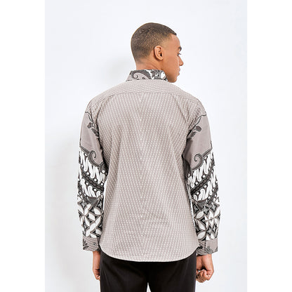 Odza Kemeja Batik Pria Slim Fit Lengan Panjang Katun Premium Baju Kerja Kondangan Syiantara Krem