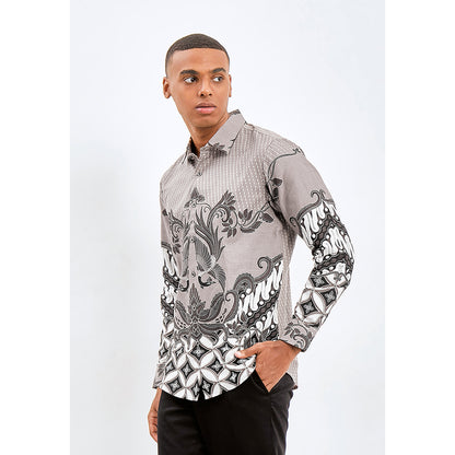 Odza Kemeja Batik Pria Slim Fit Lengan Panjang Katun Premium Baju Kerja Kondangan Syiantara Krem