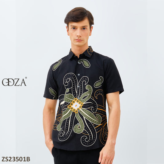 Odza Baju Batik Pria Lengan Pendek Slim Fit Modern Hem Batik Solo Ekawira