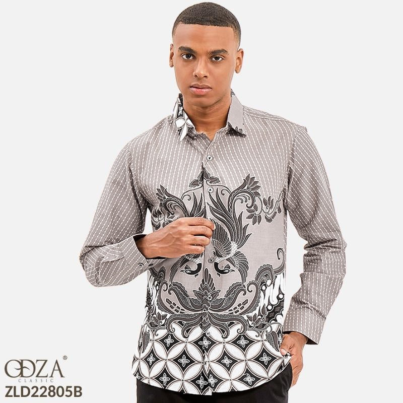 Odza Kemeja Batik Pria Slim Fit Lengan Panjang Katun Premium Baju Kerja Kondangan Syiantara Krem