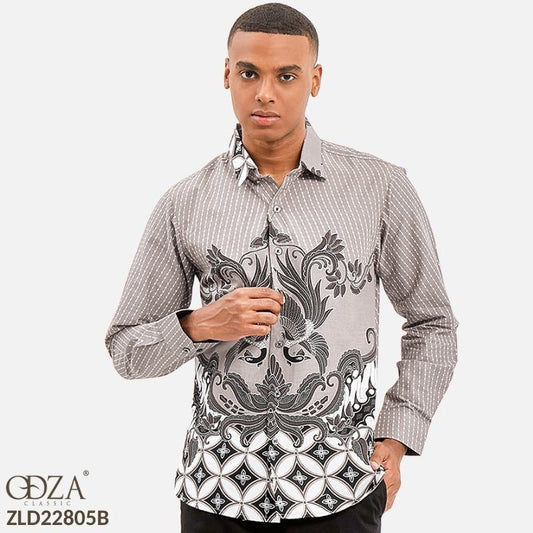 Odza Kemeja Batik Pria Slim Fit Lengan Panjang Katun Premium Baju Kerja Kondangan Syiantara Krem