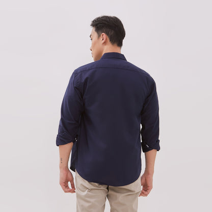 Odza Kemeja Kasual Polos Pria Lengan Panjang Katun Chambray Biru Navy