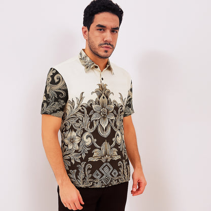 Odza Baju Batik Modern Pria Lengan Pendek Kemeja Fashion Jumbo Seragam Kantor Mahavira