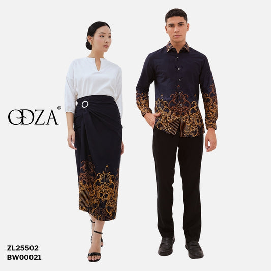Kemeja Rok Lilit Couple Batik Kebaya Jumputan Pria Wanita Navy Hanusa