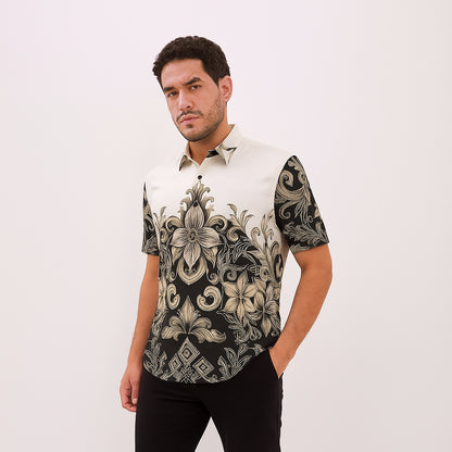 Odza Baju Batik Modern Pria Lengan Pendek Kemeja Fashion Jumbo Seragam Kantor Mahavira