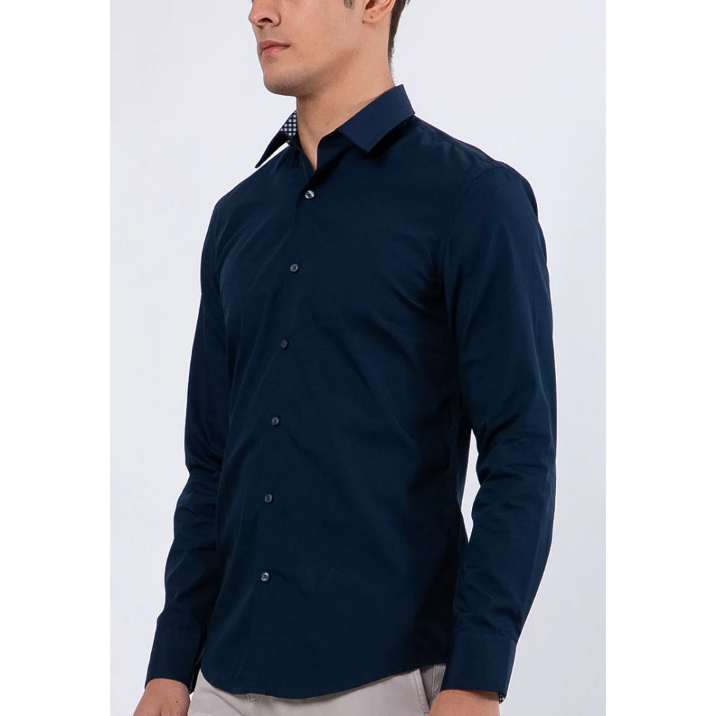 Odza Kemeja Pria Lengan Panjang Polos Formal Slim Fit Modern Biru Navy