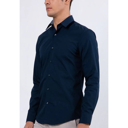 Odza Kemeja Pria Lengan Panjang Polos Formal Slim Fit Modern Biru Navy