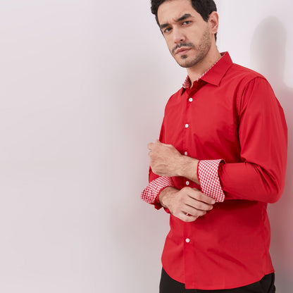 Odza Kemeja Merah Polos Pria Lengan Panjang Formal Slim Fit Modern