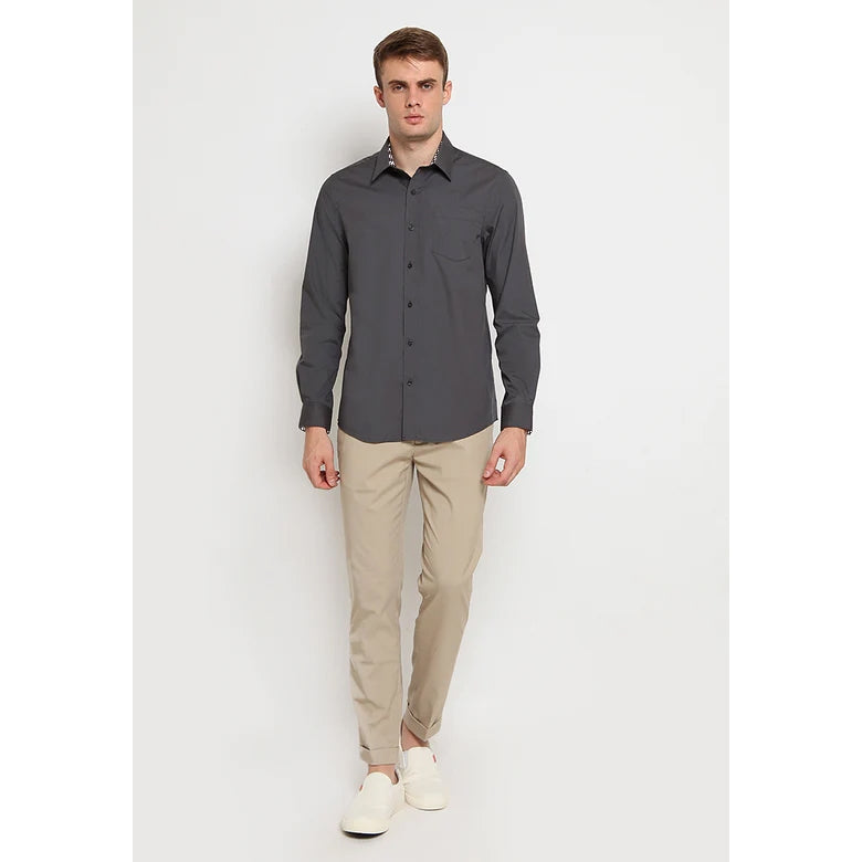 Odza Clasic Kemeja Polos Lengan Panjang Slim Fit Abu-abu Modern