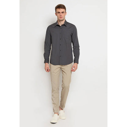 Odza Clasic Kemeja Polos Lengan Panjang Slim Fit Abu-abu Modern