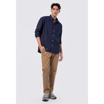 Odza Kemeja Kasual Polos Pria Lengan Panjang Katun Chambray Biru Navy