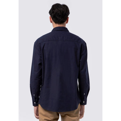 Odza Kemeja Kasual Polos Pria Lengan Panjang Katun Chambray Biru Navy