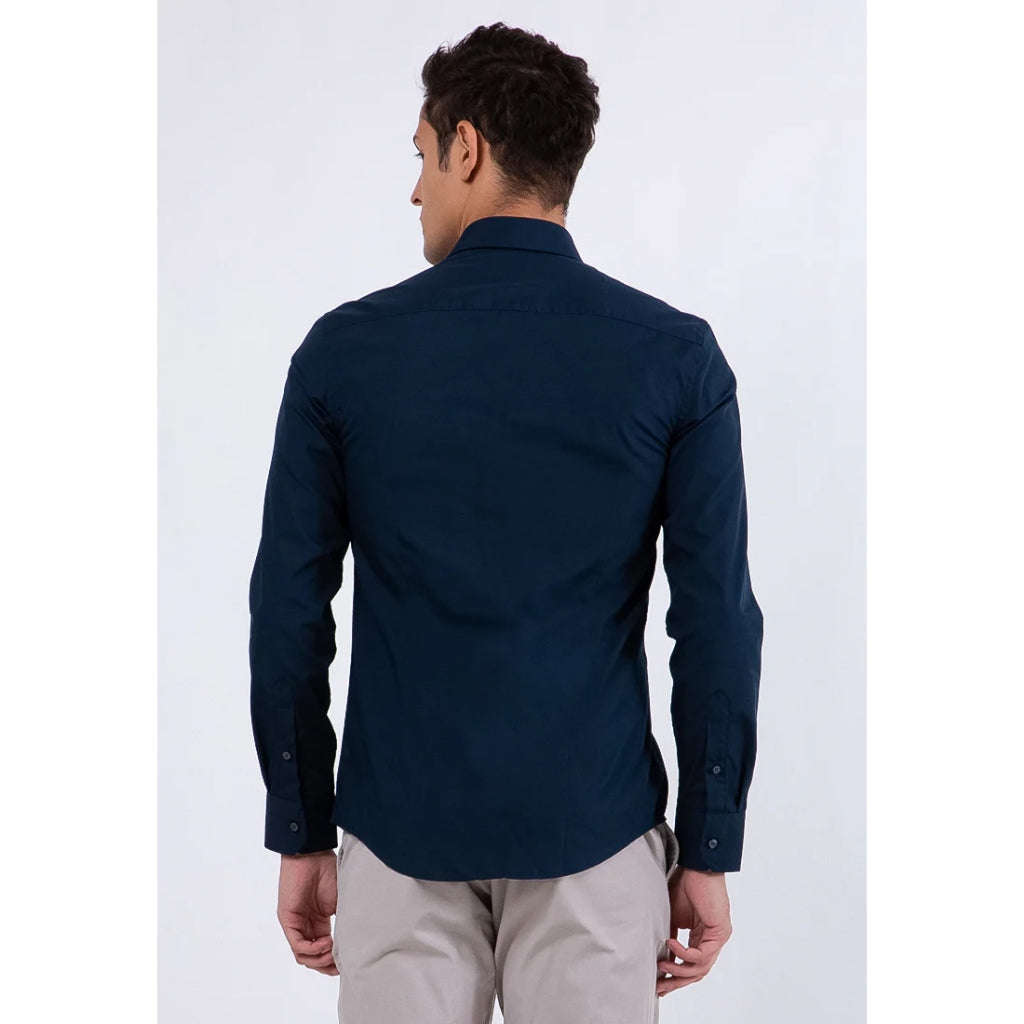 Odza Kemeja Pria Lengan Panjang Polos Formal Slim Fit Modern Biru Navy