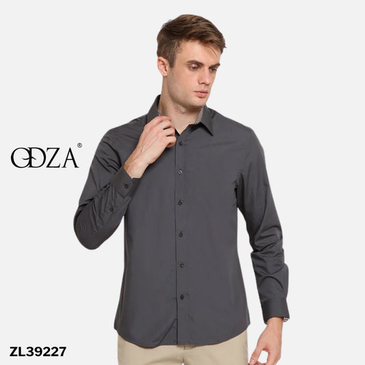 Odza Clasic Kemeja Polos Lengan Panjang Slim Fit Abu-abu Modern