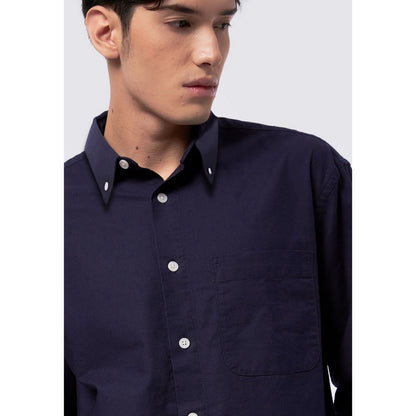 Odza Kemeja Kasual Polos Pria Lengan Panjang Katun Chambray Biru Navy