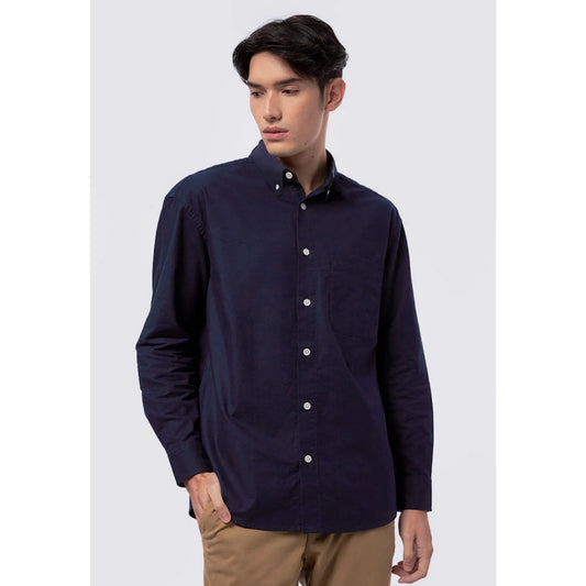 Odza Kemeja Kasual Polos Pria Lengan Panjang Katun Chambray Biru Navy