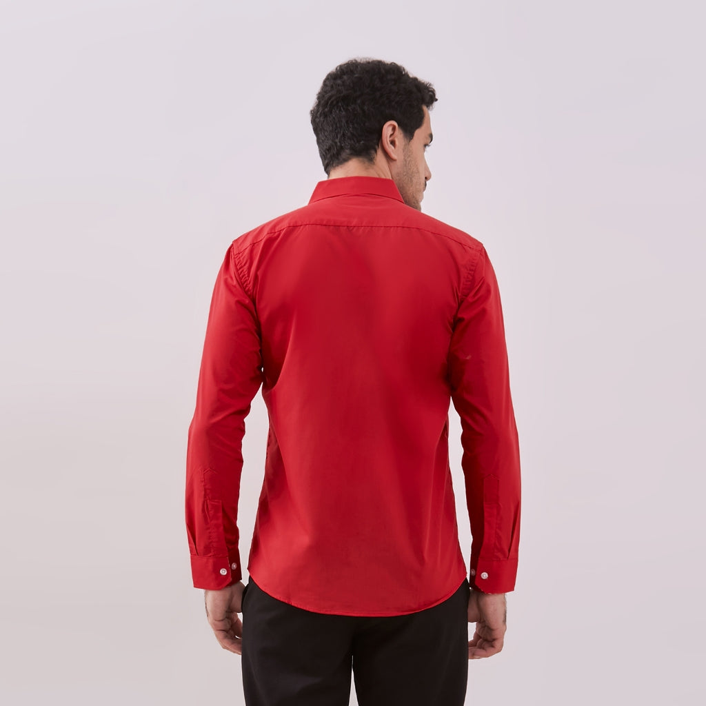 Odza Kemeja Merah Polos Pria Lengan Panjang Formal Slim Fit Modern