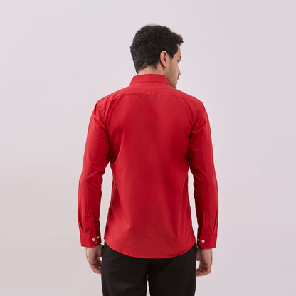 Odza Kemeja Merah Polos Pria Lengan Panjang Formal Slim Fit Modern