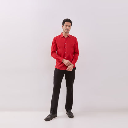 Odza Kemeja Merah Polos Pria Lengan Panjang Formal Slim Fit Modern