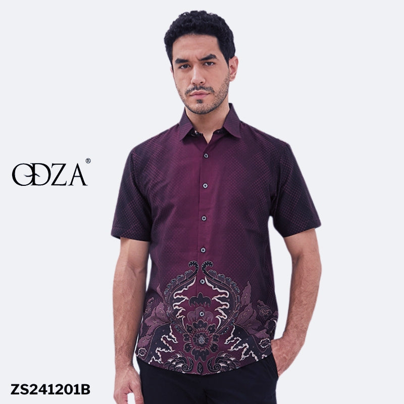 Odza Classic Kemeja Pria Lengan Pendek Batik Solo Modern Slimfit Merah Maroon Celagen