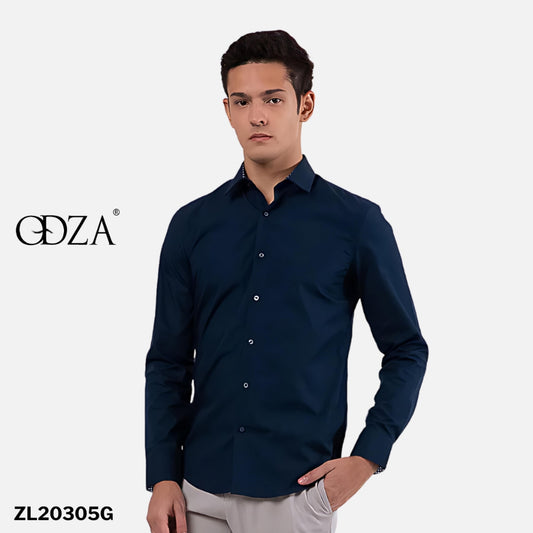Odza Kemeja Pria Lengan Panjang Polos Formal Slim Fit Modern Biru Navy