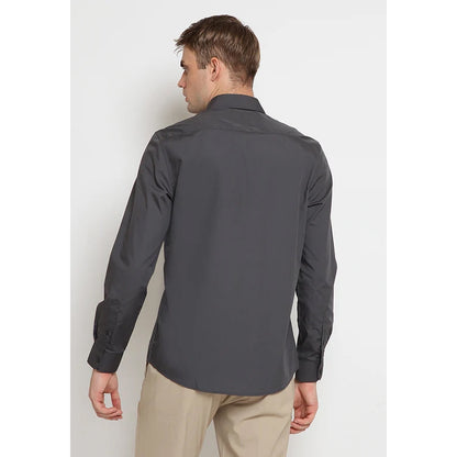 Odza Clasic Kemeja Polos Lengan Panjang Slim Fit Abu-abu Modern