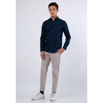 Odza Kemeja Pria Lengan Panjang Polos Formal Slim Fit Modern Biru Navy