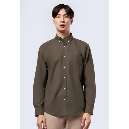 Odza Kemeja Kasual Polos Pria Lengan Panjang Katun Chambray Hijau