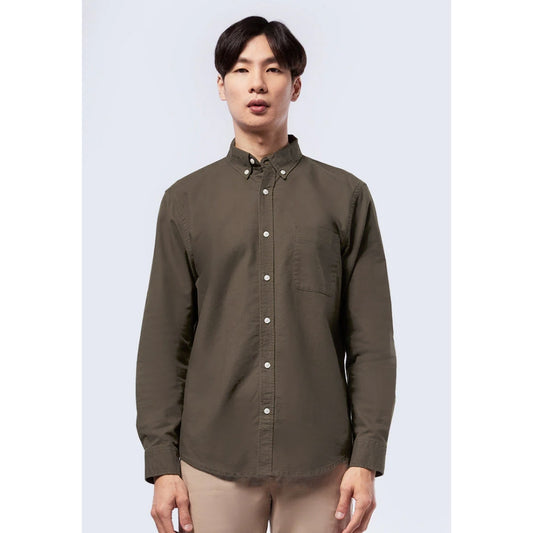 Odza Kemeja Kasual Polos Pria Lengan Panjang Katun Chambray Hijau