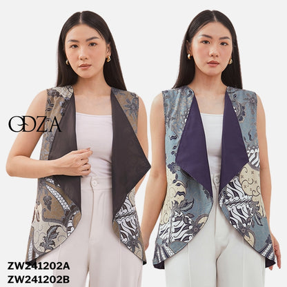 Odza Baju Outer Luaran Batik Rompi Couple Pesta Wanita Panggenan Biru Cokelat