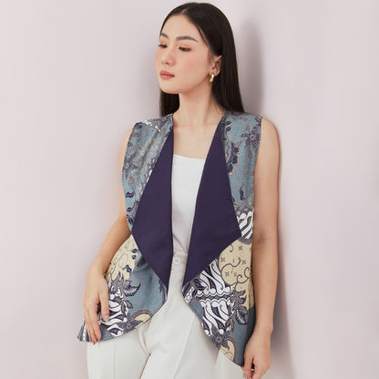 Odza Baju Couple Batik Pria Wanita Kemeja Lengan Panjang Outer Rompi Luaran Praduta
