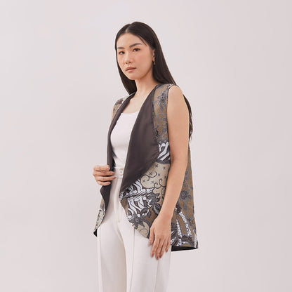 Odza Baju Outer Luaran Batik Rompi Couple Pesta Wanita Panggenan Biru Cokelat