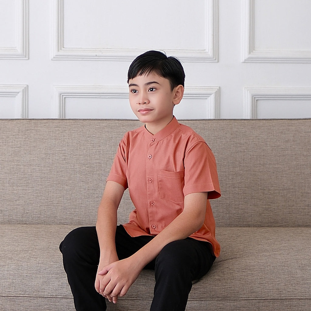 Odza Baju Koko Anak Cowok Lengan Pendek 2-12 Tahun Malika Coklat Cream Salmon Sage